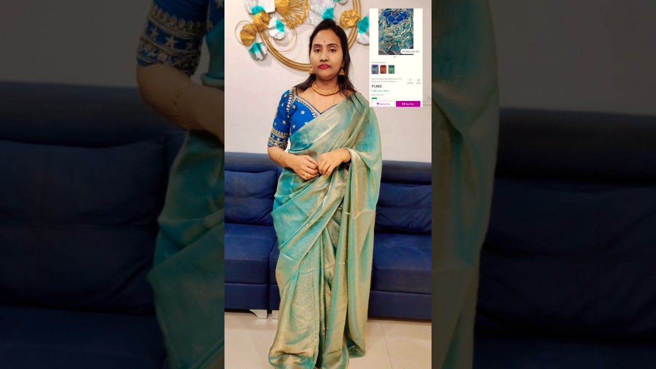Meesho Most Trending Saree Reality Look 😍#householdproducts #saree #meeshosaree #trending #ytshorts