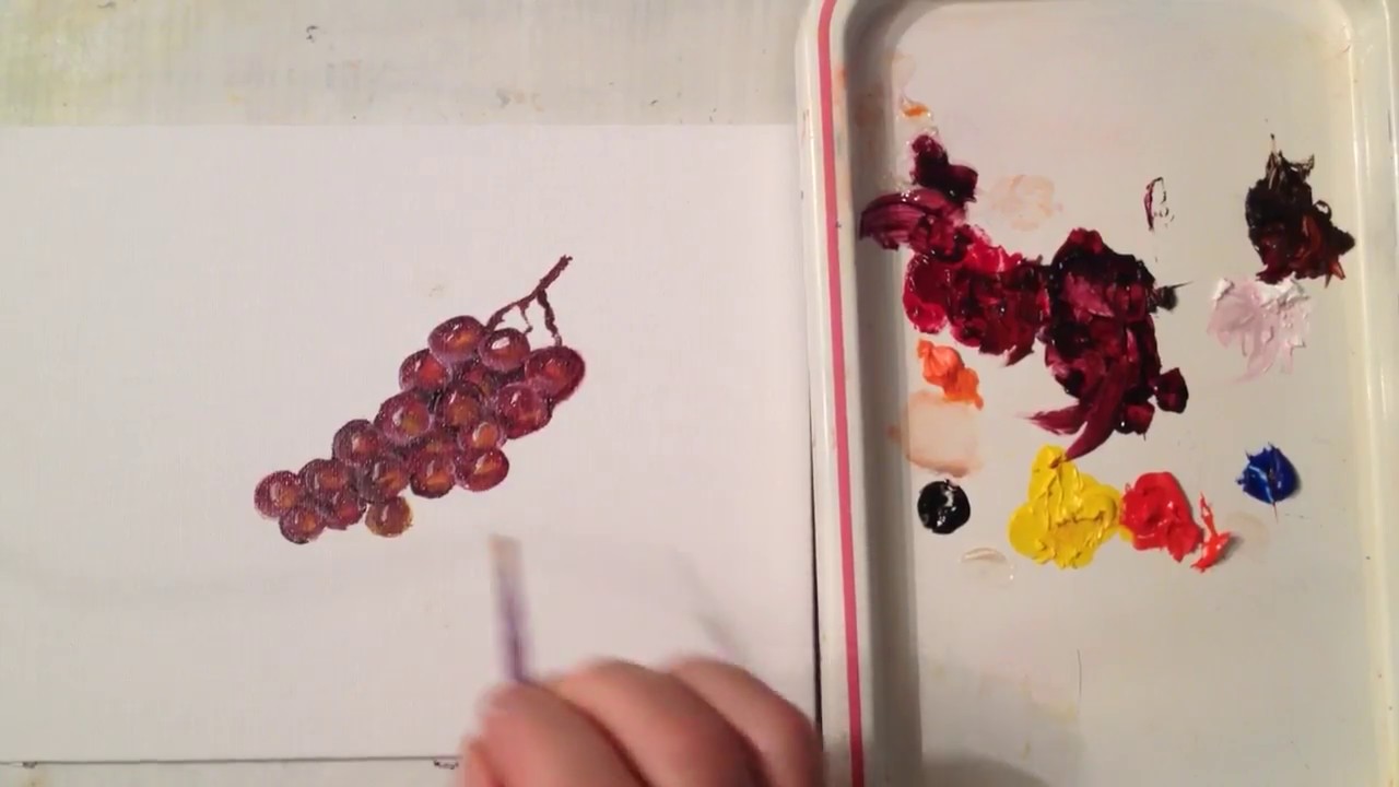 How to Paint a Bunch of Grapes (Beginners First Grape Painting lesson)