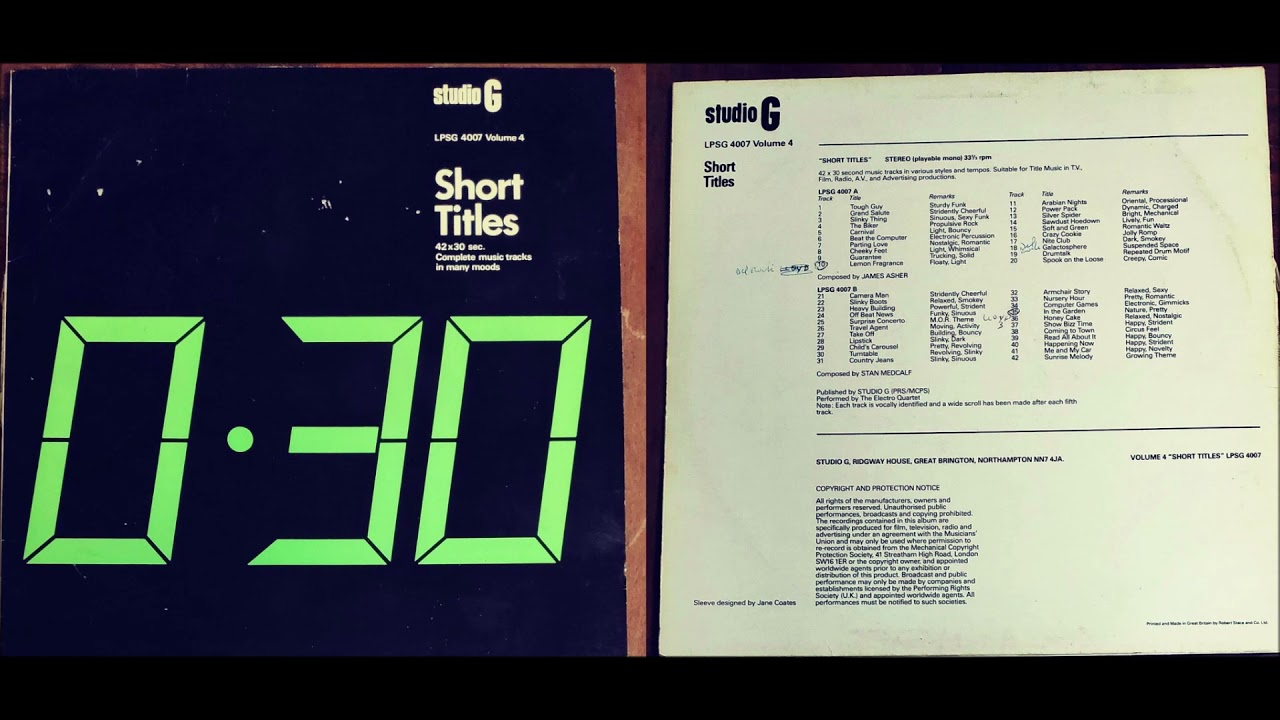 James Asher w. The Electro Quartet: Parting Love (LPSG 4007, 1982)