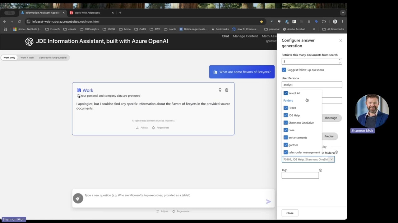 JDE AI assistant  - loading secure and private data for grounding