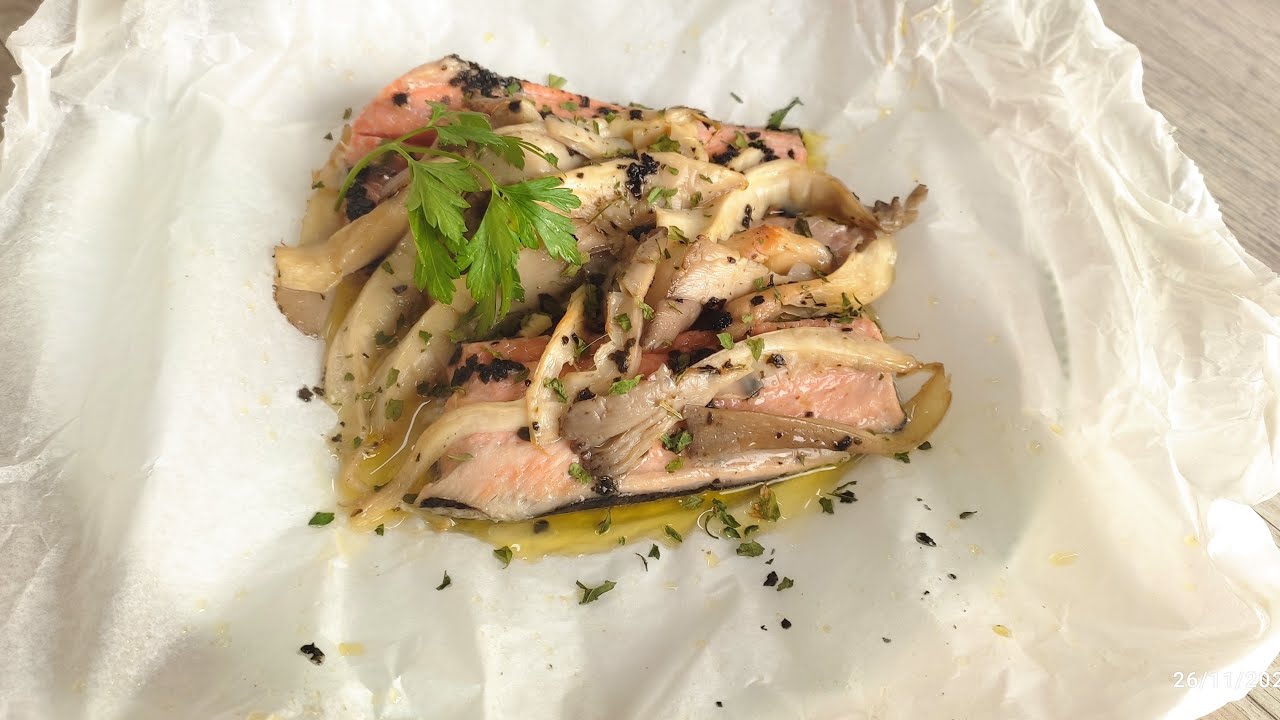 RIQUÍSIMA EN HORNO O  FREIDORA DE AIRE!!! (TRUCHA CON SETAS EN PAPILLOTE KETO)