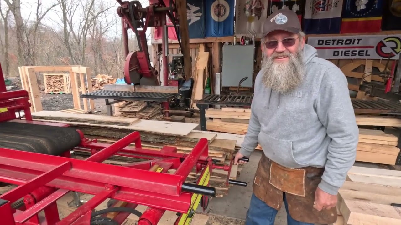 sawing a cherry log and how the edger works snack video# 494