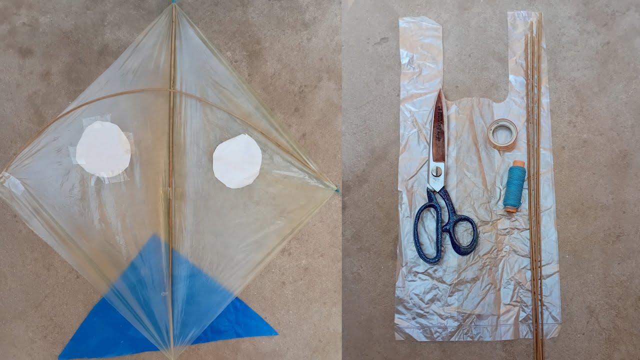 How To Make A Kite With Plastic Bag & Broom Sticks || Shopper Kite Banany Ka Tarika || Kite Making 
