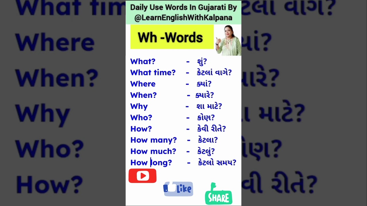 Wh Word, Wh Family in Gujarati  English grammar full course | learn english| english #shorts #short