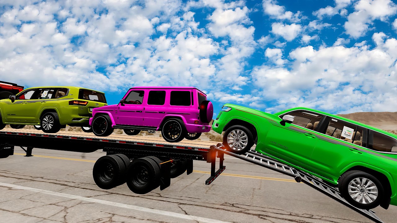 Flatbed Truck McQueen | Transportation with Truck - Pothole vs Car # | BeamNG.Drive Gameplay