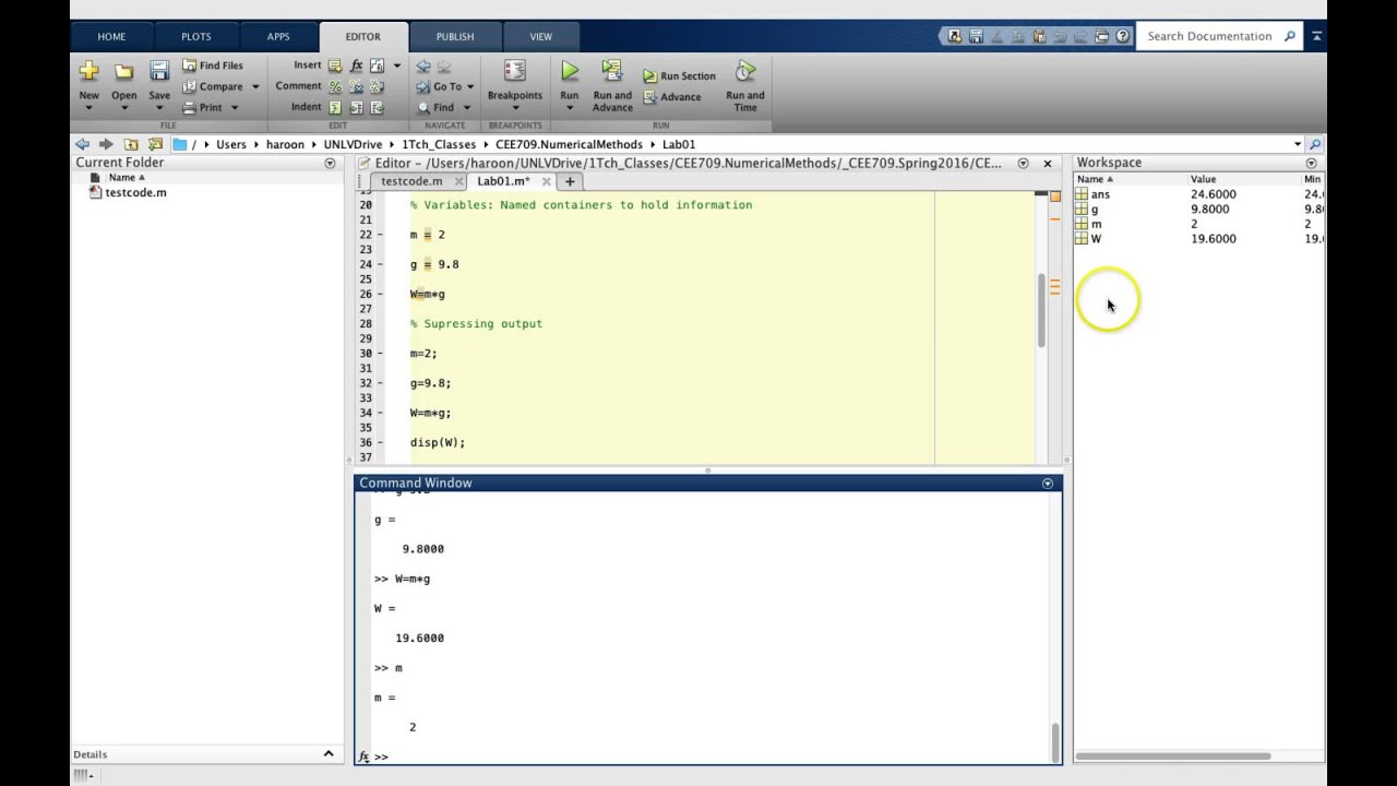 Lab01_3: Matlab Variables