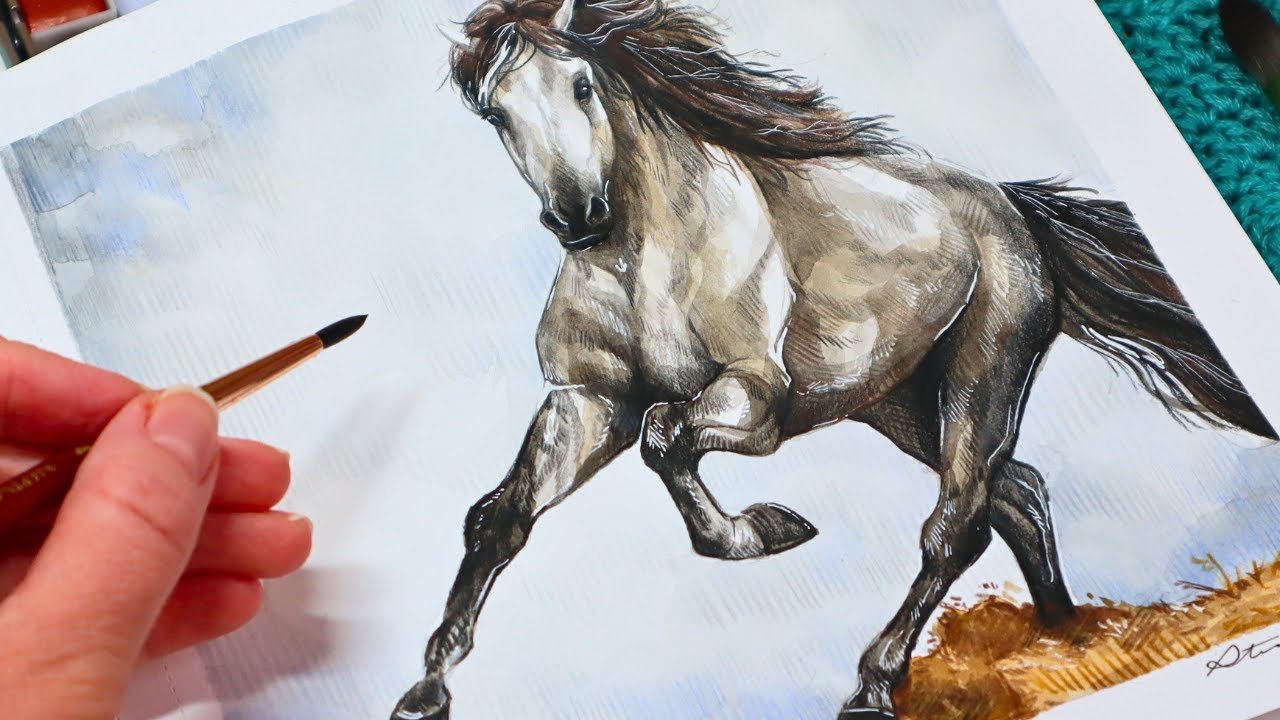 ASMR Painting | Painting a Horse in Watercolor | No Talking, No Music 🐎