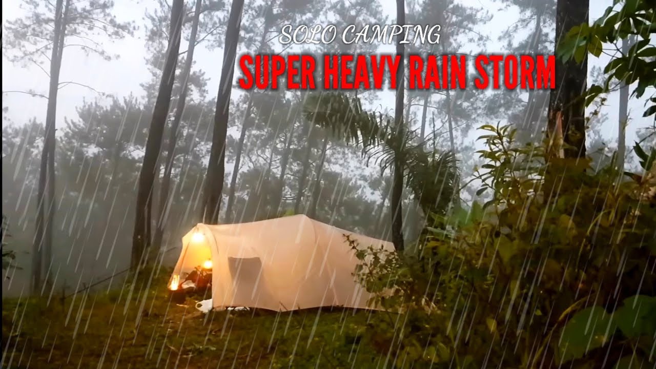 super heavy rain in camping - the soothing sound of rain on the roof of the tent - asmr