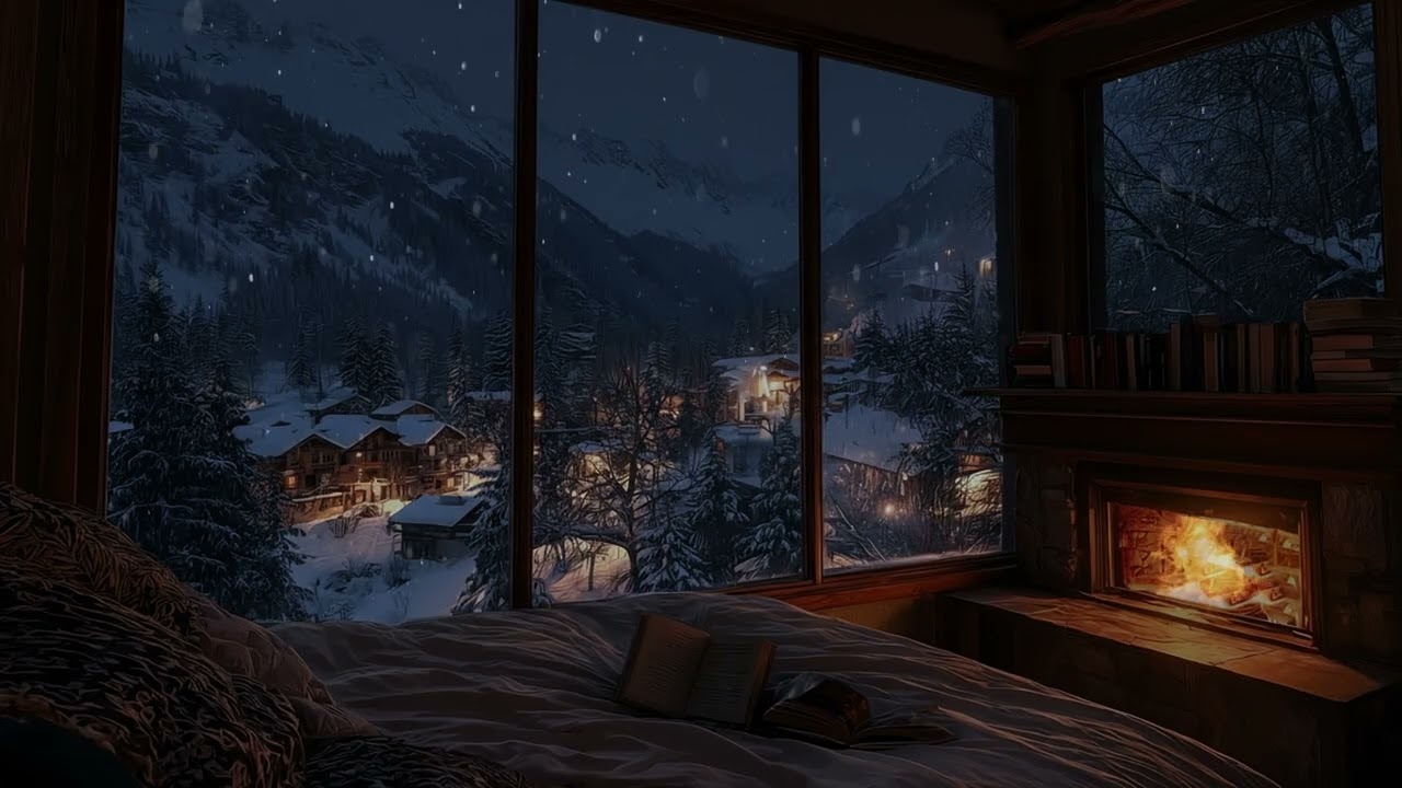 Heavy Snowfall Cabin Ambience 2026 ❄️ Cozy Fireplace Crackling for Deep Sleep | 3 Hours
