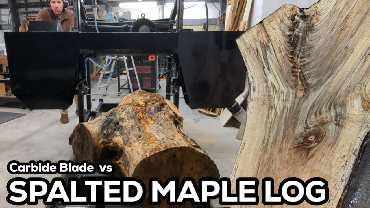 Slabbing a Gorgeous Spalted Maple Log on the Electric Bandsaw Mill!