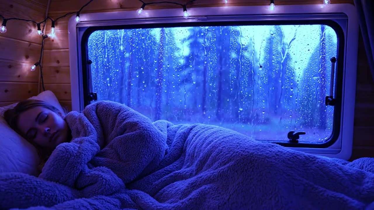Heavy Rain on Window Creates a Calm, Cozy Environment for Deep Sleep and Healing
