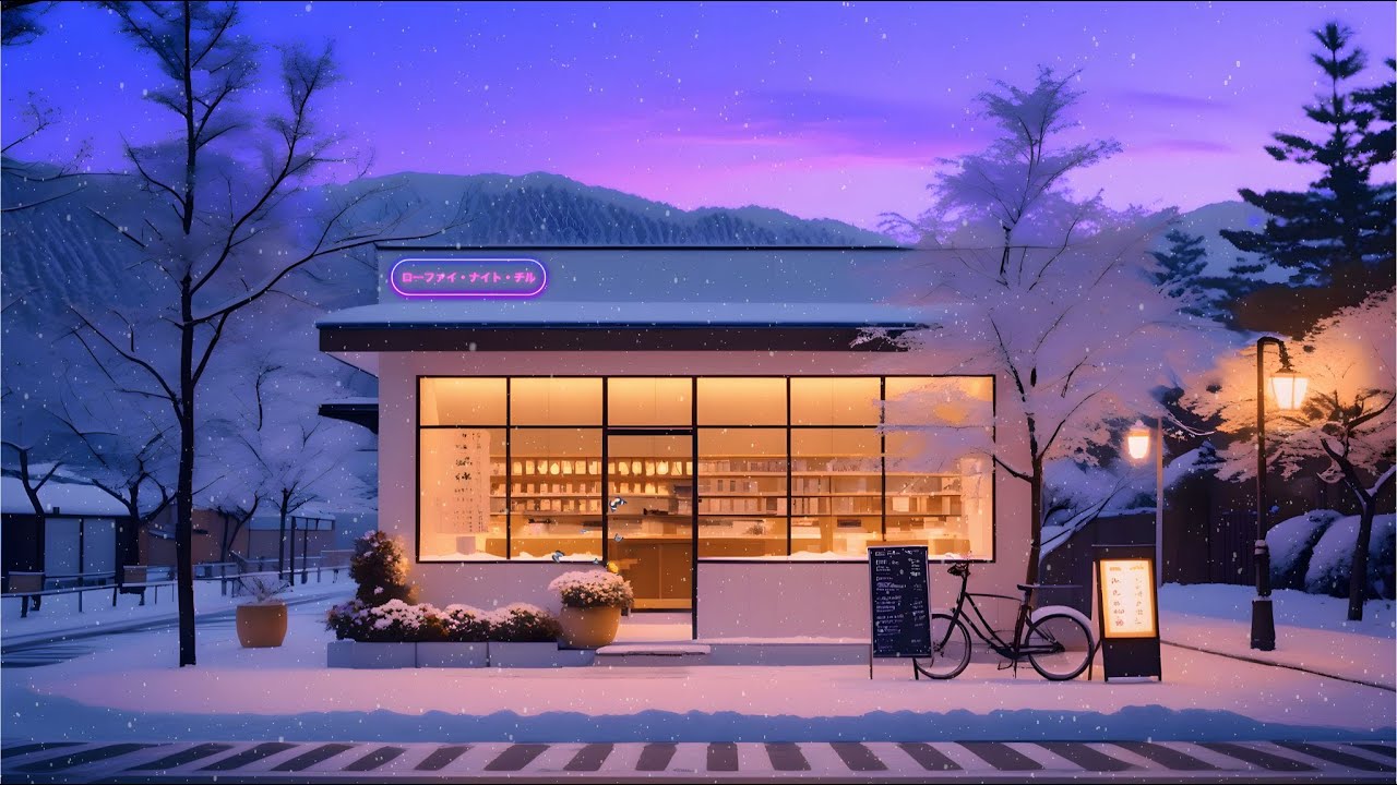 Quiet Snowy Street Café ❄️ Cozy Winter Lofi Ambience with Warm Coffee for Relaxing,Focus & Calm Work