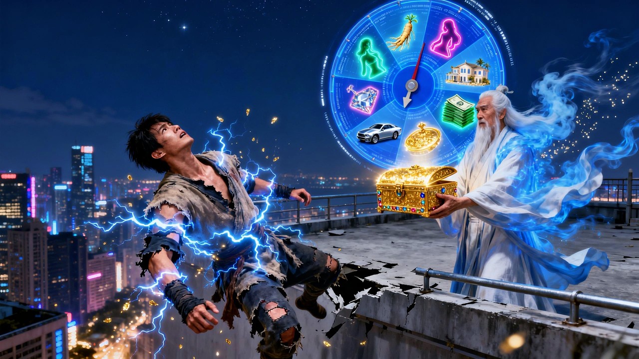 Wife pushes him off rooftop, immortal gives chest—unlocks divine treasures daily!#drama #movie