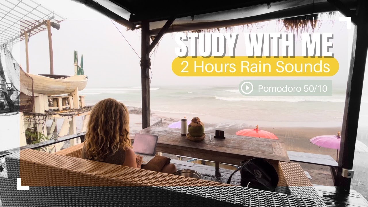 study with me at the beach in Bali - relaxing rain sounds