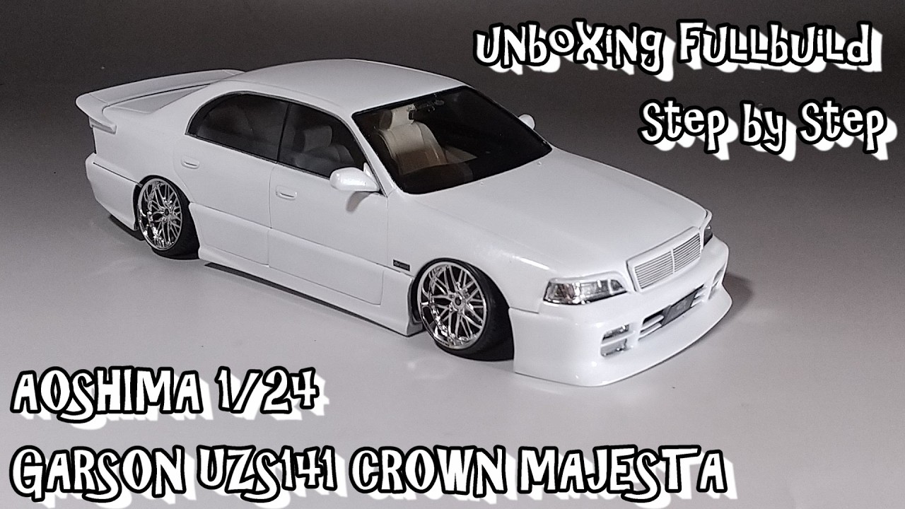 unboxing fullbuild AOSHIMA 1/24 GALSON UZS141 CROWN MAJESTA Scale Car Plastic Model
