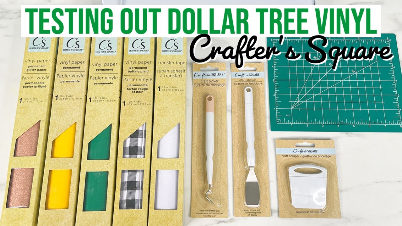 TESTING OUT & REVIEWING DOLLAR TREE CRAFTER'S SQUARE PRODUCTS - VINYL, TRANSFER TAPE, & TOOLS!