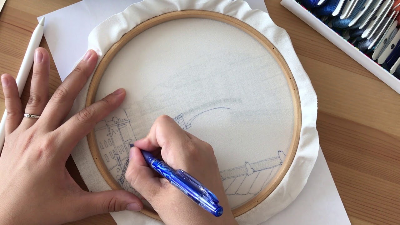 Transfer for hand embroidery - time lapse. Transfer with pilot frixion heat erasable pen