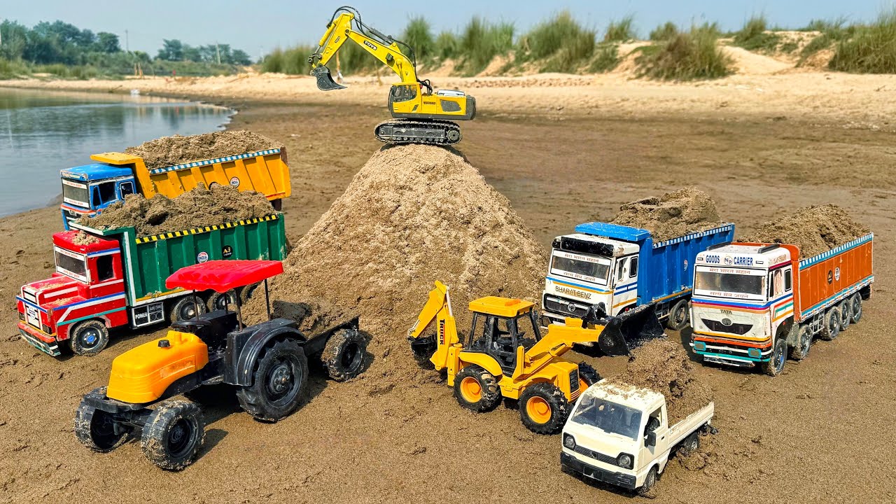 Jcb 3DX Loading Sand Truck Tractor Pickup | Jcb ki Khudai | Jcb Cartoon | Tractor Cartoon | Mini Jcb