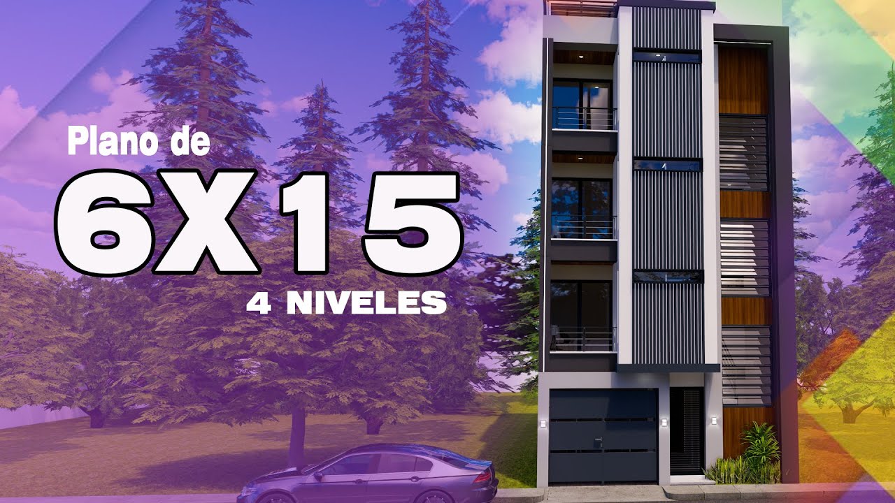PROYECTO DE 6 X 15  4 NIVELES ..#planos #casamoderna #proyecto_de_casa #modelo #arquitectos .