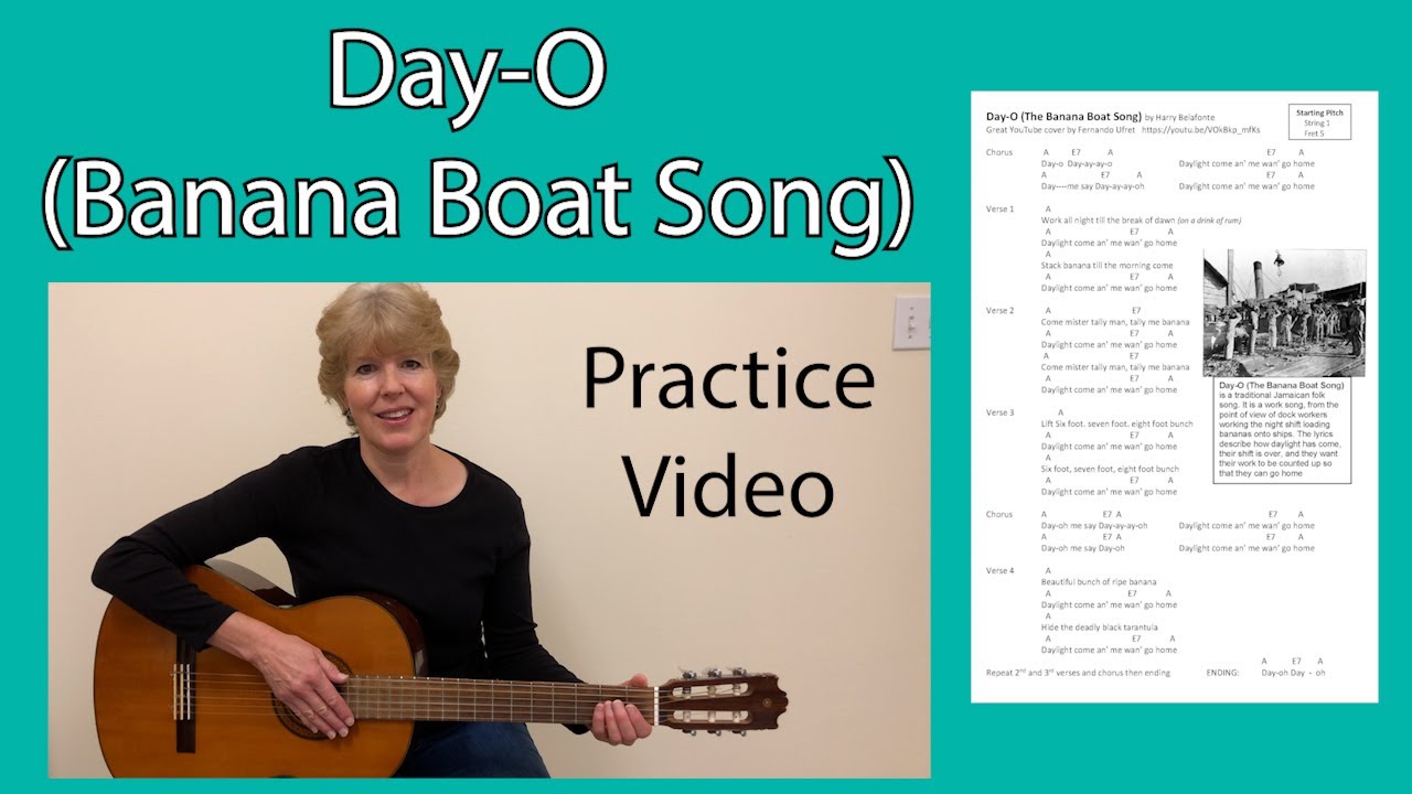 Day-O Banana Boat Song Guitar Practice Video (A and E7 Chords)