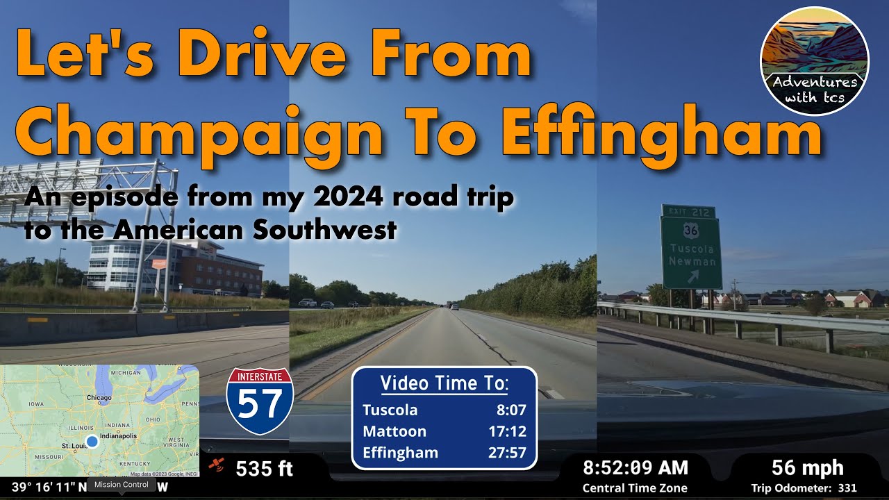 Let's Drive From Champaign to Effingham on I-57 in Central Illinois