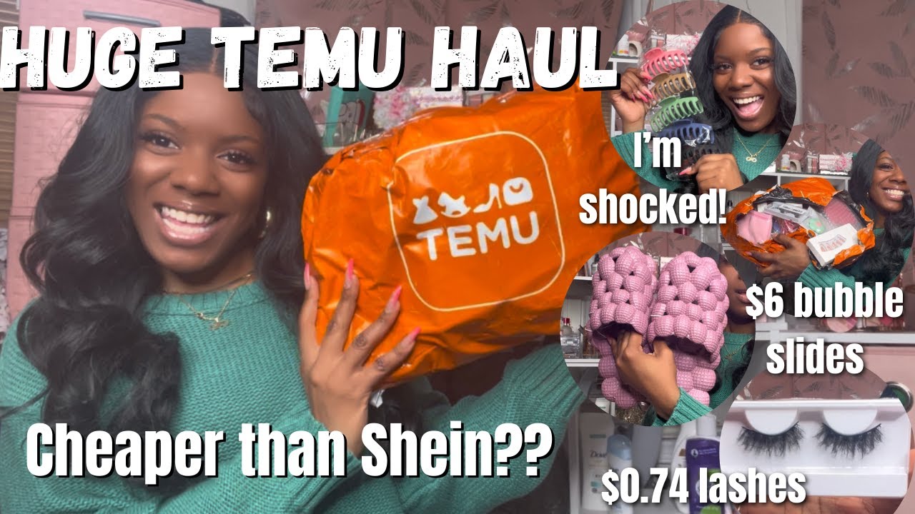 TEMU or SHEIN?? HUGE TEMU HAUL 2023 (Bubble Slides, Makeup Tools, Eyelashes and more)