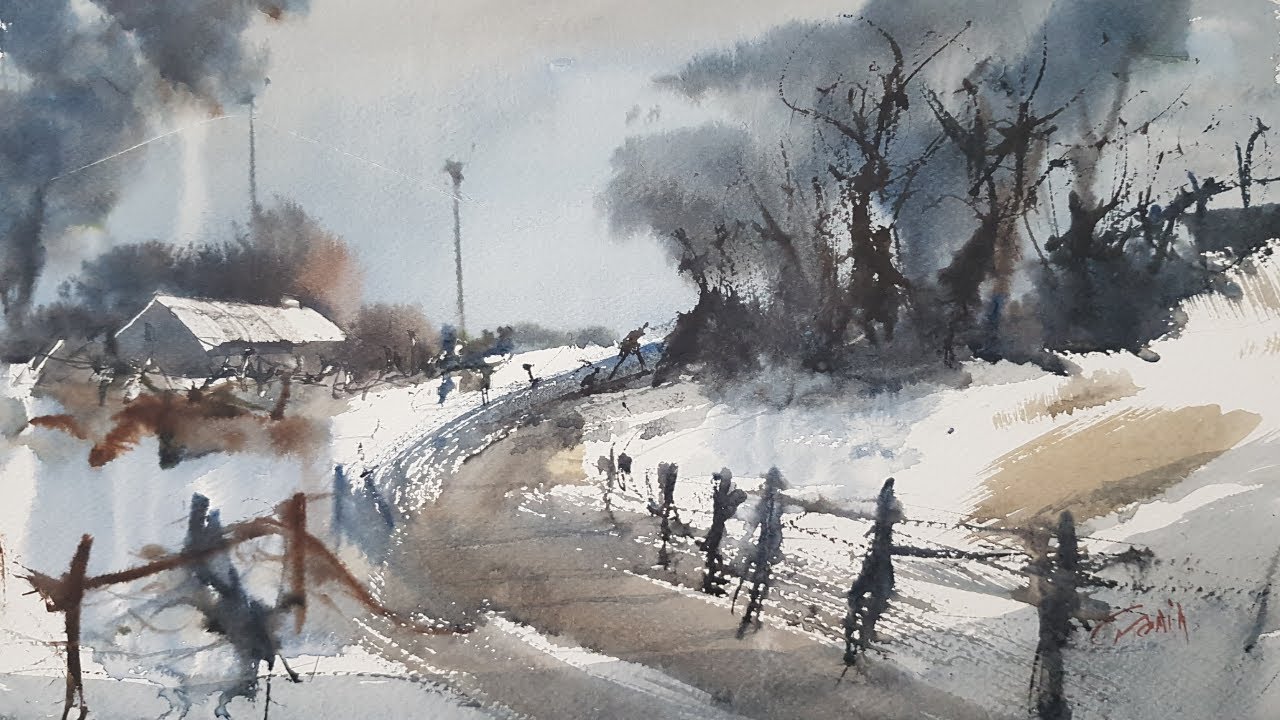 Easy Winter Watercolour Landscape Painting using Limited Palette | Fast & Loose Watercolours