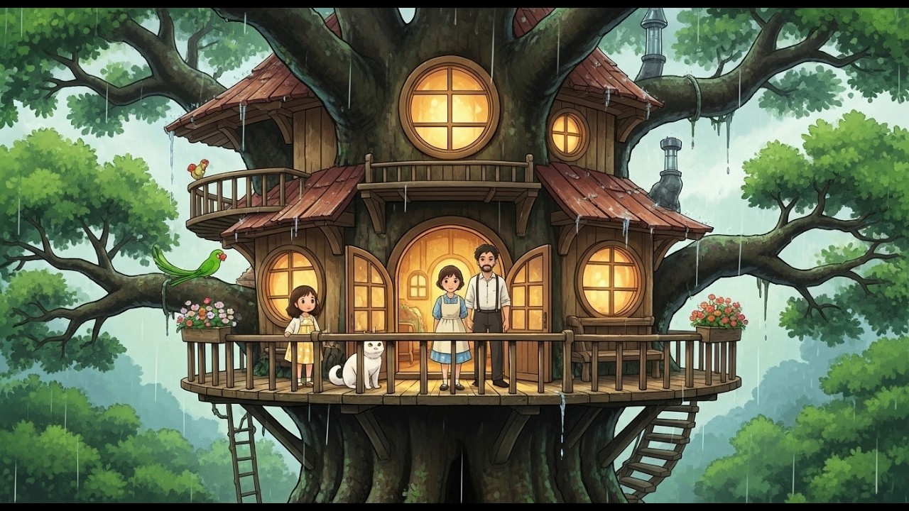 Cozy Rainy Day in a Tree House 🌧️ | Ghibli-Inspired Calm Ambience