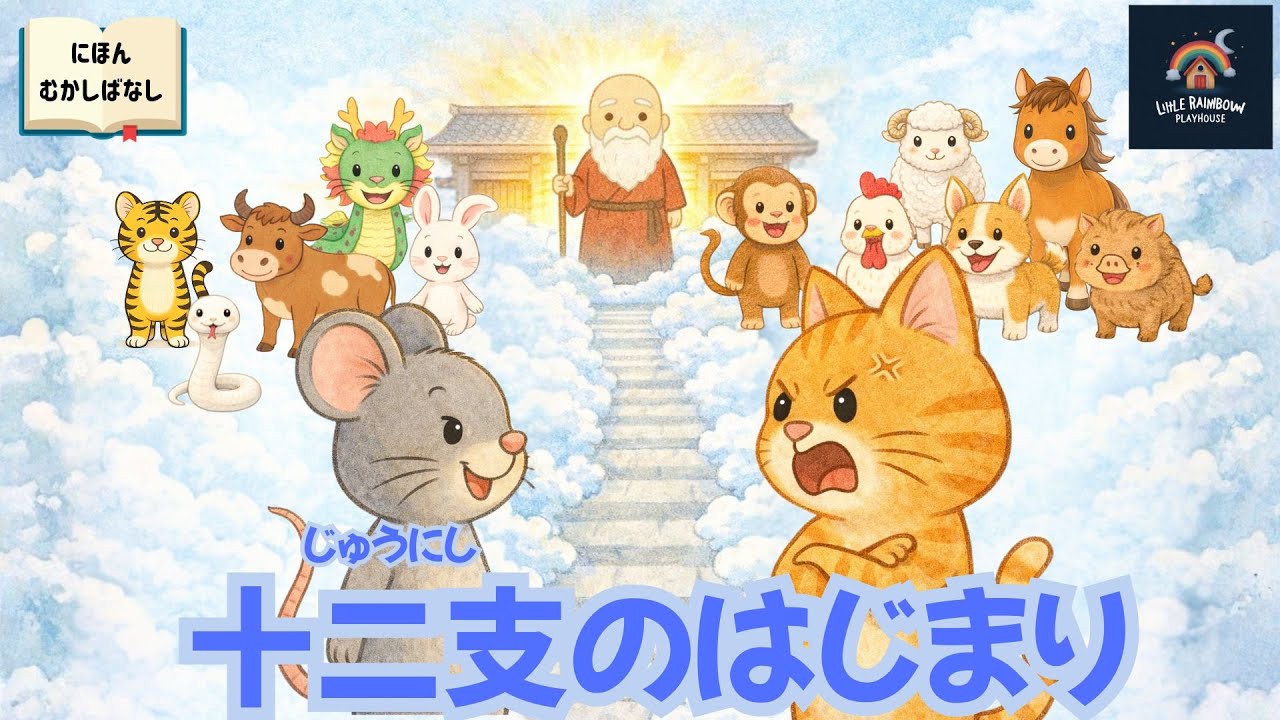 『十二支（じゅうにし）のはじまり』｜ネズミが一番になった理由と、猫が入れなかったわけ【日本昔ばなし・絵本読み聞かせ】