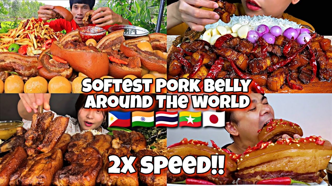 2x speed!!🔥How MUKBANGERS AROUND THE WORLD eats PORK BELLY 🇵🇭🇮🇳🇲🇲🇹🇭🇯🇵 Fast Motion ASMR Compilations🤤