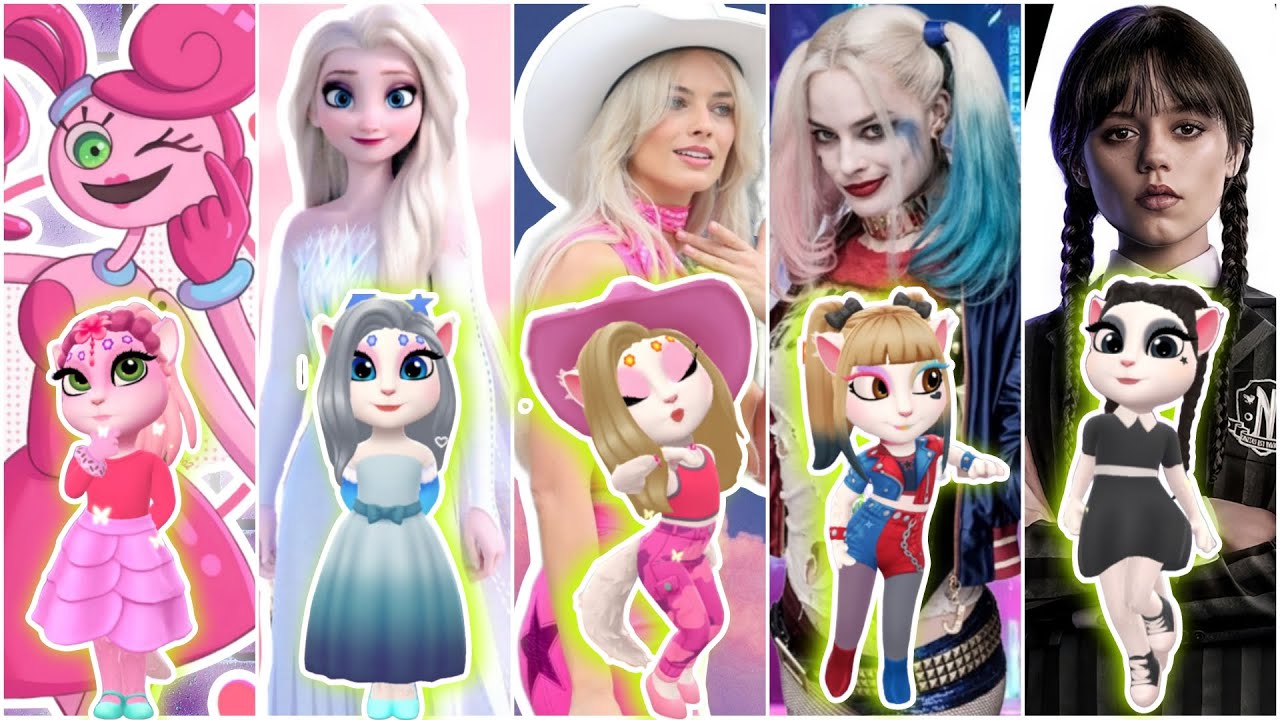🎀My talking Angela 2💅 || Mommy Long Legs vS Elsa vS Barbie vS Harley Quinn vS Wednesday || cosplay