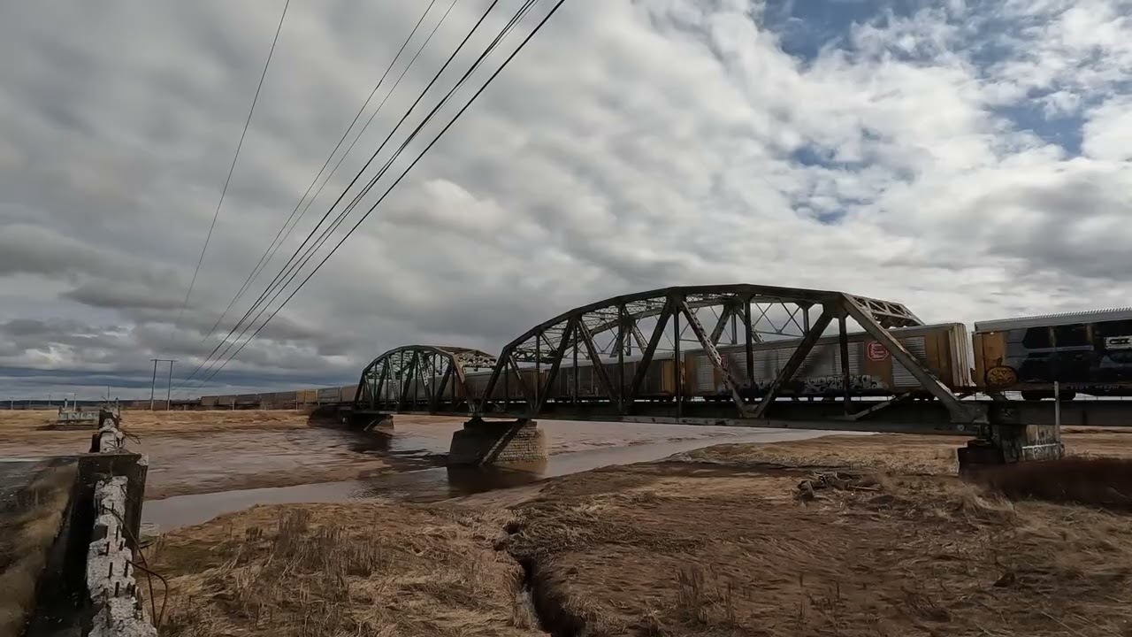 CN Train crossing Sackville bridge - Apr 2025