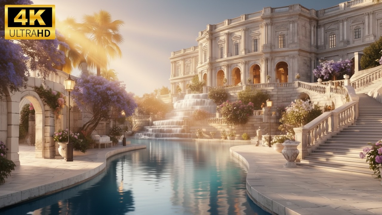 Luxury Palace Waterfall Canal | Golden Hour Relaxing | 4K Fantyra Studios