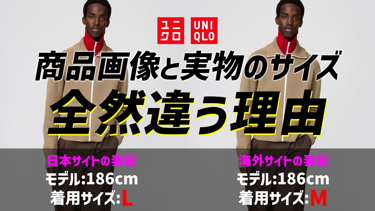 【ユニクロ 同サイズでもこんなに違う】着画のサイズ感を信じるな！ユニクロの着画は海外サイズ【日本のLと海外のMは同じじゃない】
