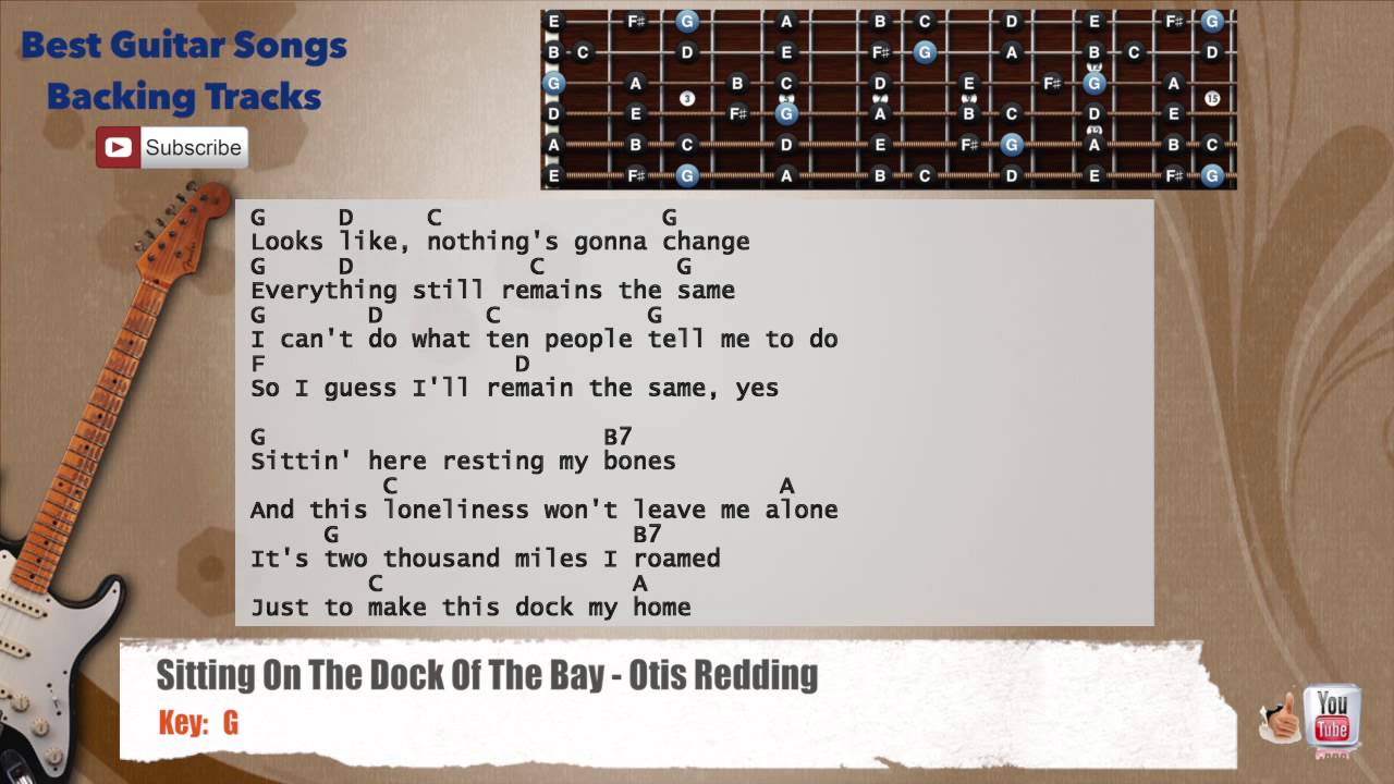 🎸 Sitting On The Dock Of The Bay - Otis Redding Guitar Backing Track with scale, chords and lyrics