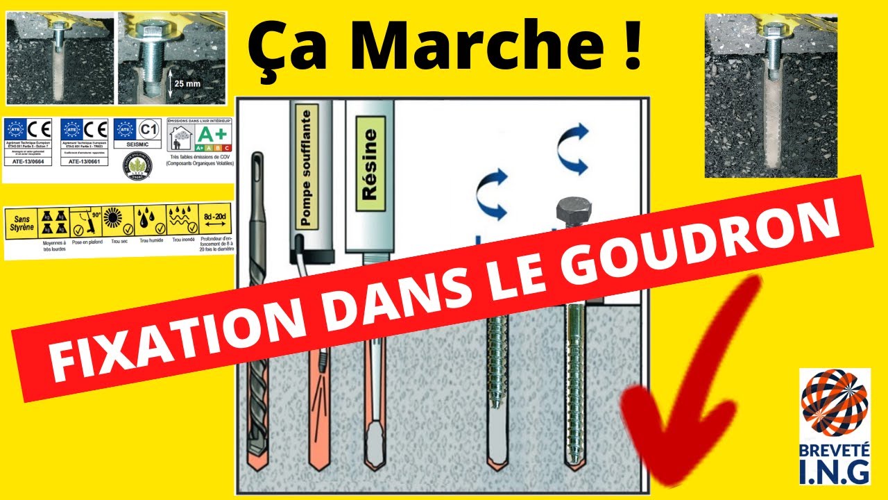 Comment fixer dans le goudron (asphalte, enrobé) ? Solution Emrodis