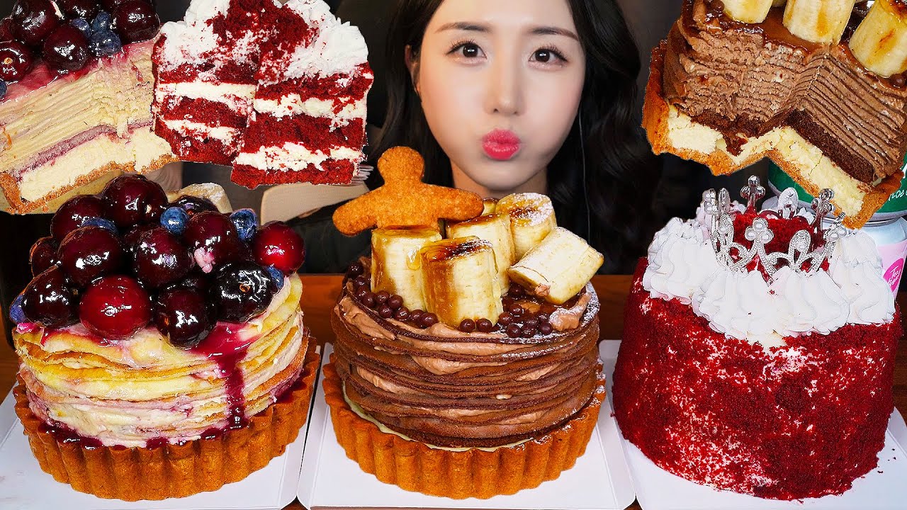 Вишневый Шоколадный Блинный торт АСМР Десерт🎂 Кекс МукбангㅣDessert Chocolate Cake Mukbang
