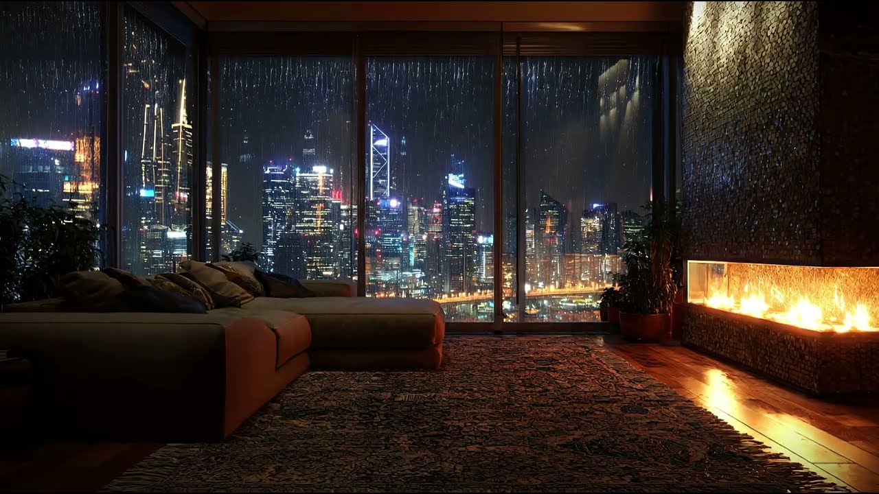 Rain on Window in a High-Rise Apartment 🌧️ | Night Rain Sounds for Sleep (3 Hours)