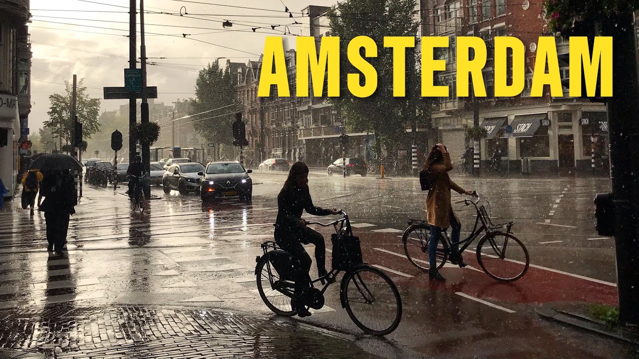 ⛈ Сильная гроза в Амстердаме 4К Пешеходная экскурсия 2024