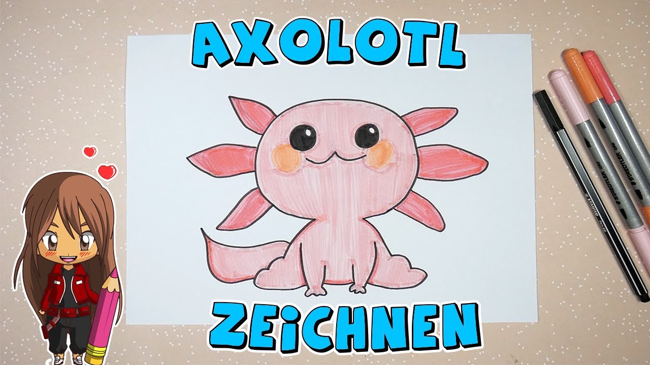 Axolotl einfach malen für Kinder | ab 7 Jahren | Malen mit Evi | deutsch