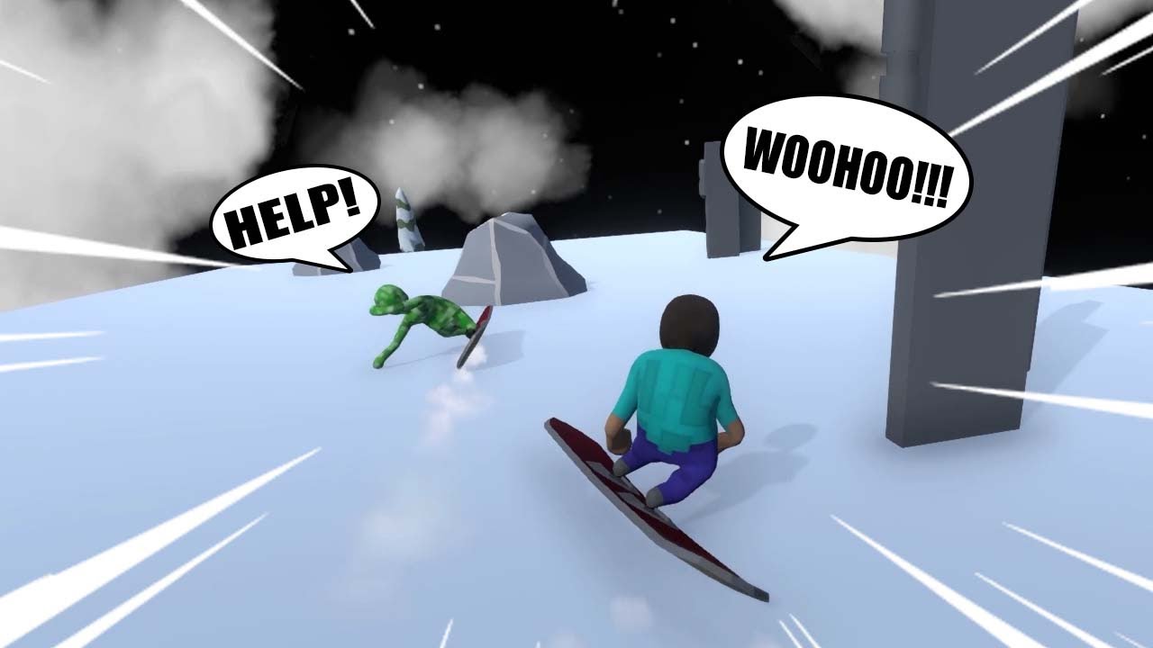 Крипер и Стив из Minecraft испытывают сноубординг в Human Fall Flat