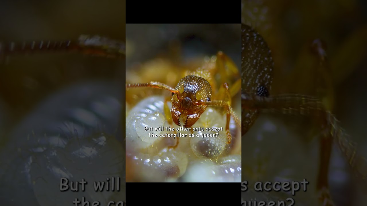 A caterpillar that can disguise itself as an ant queen. It can fool all the ants. #wildlife #shorts