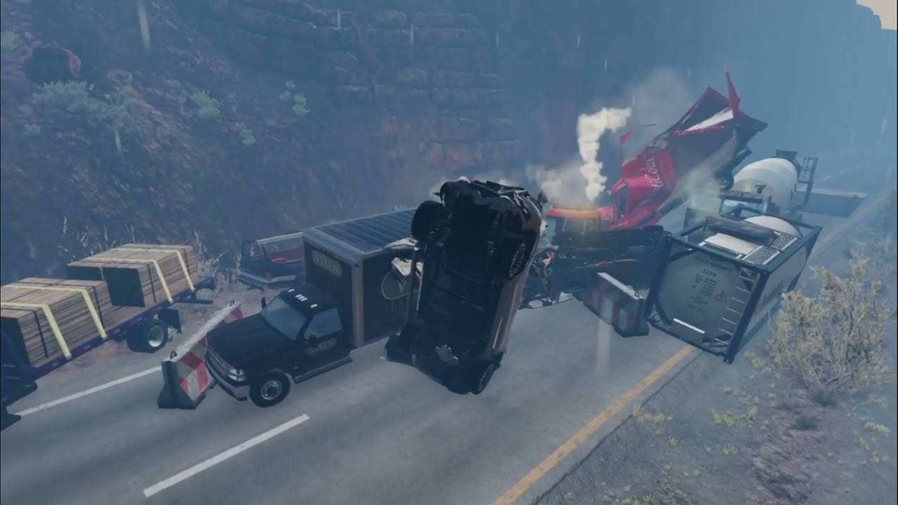 BeamNG Drive-Utah Freeway-Roadblock create an accident