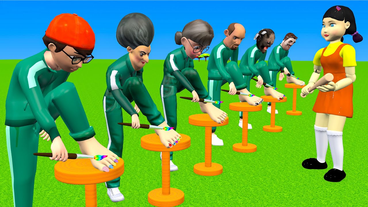 Scary Teacher 3D vs Squid Game Painting Glitter Nails Challenge Nice or Error Who's Boss