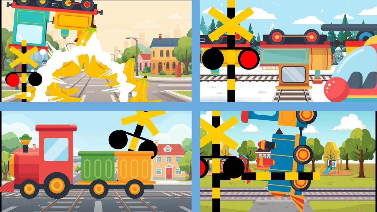 Multiple Animated Train Crossings Compilation
