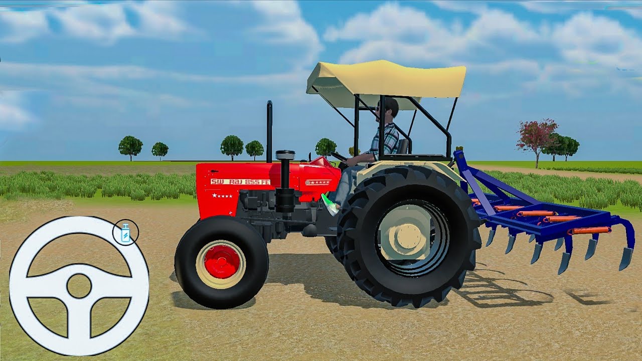 Indian simulation vehicle 3d - Driving Red Tractor with Cultivator Attachment || tractor wala game 😄
