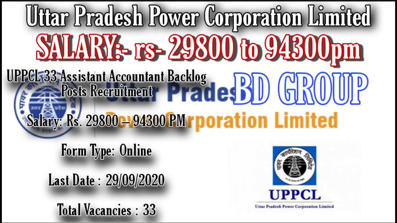 UPPCL 33 Assistant Accountant BacklogPosts Recruitment salary: Rs 29800 to 94300 pm