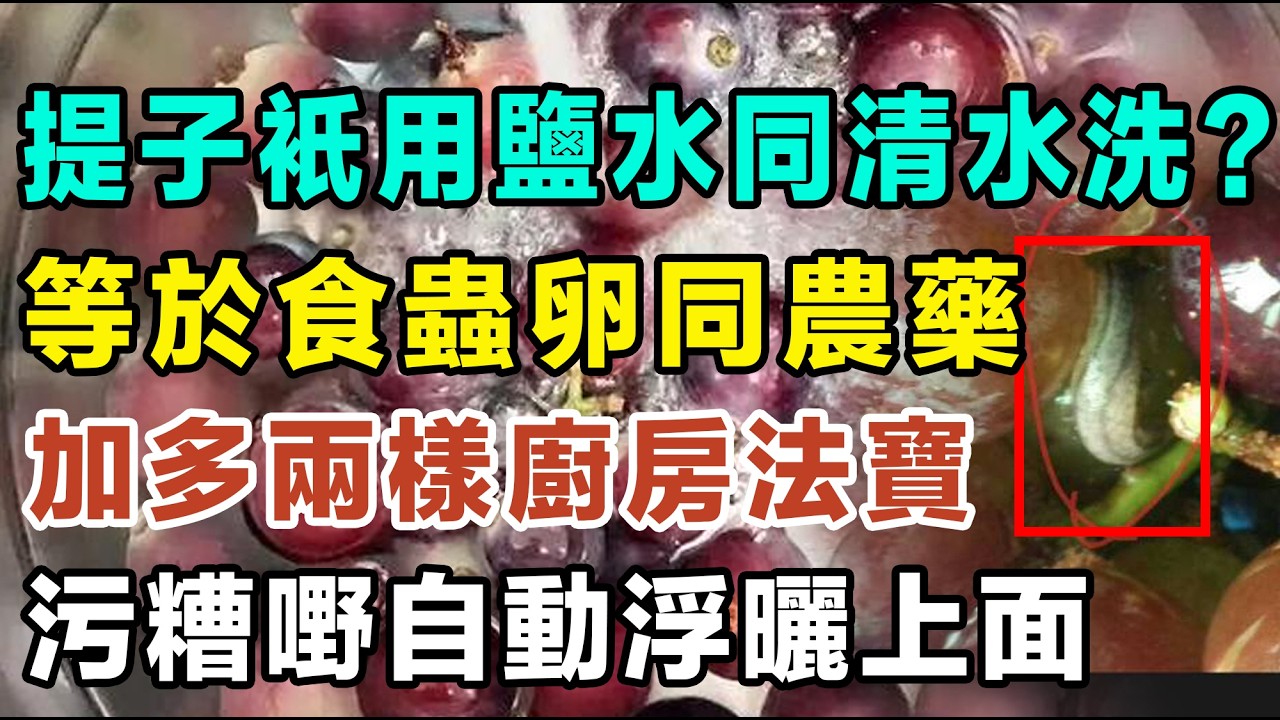 提子衹用鹽水同清水洗？浸完水嚇一跳！原來果皮收埋咁多蟲卵同農藥！加多兩樣廚房法寶，污糟嘢自動浮曬上面！食得放心又健康。#洗提子 #洗水果 #去農藥 #食品安全 #廚房妙招
