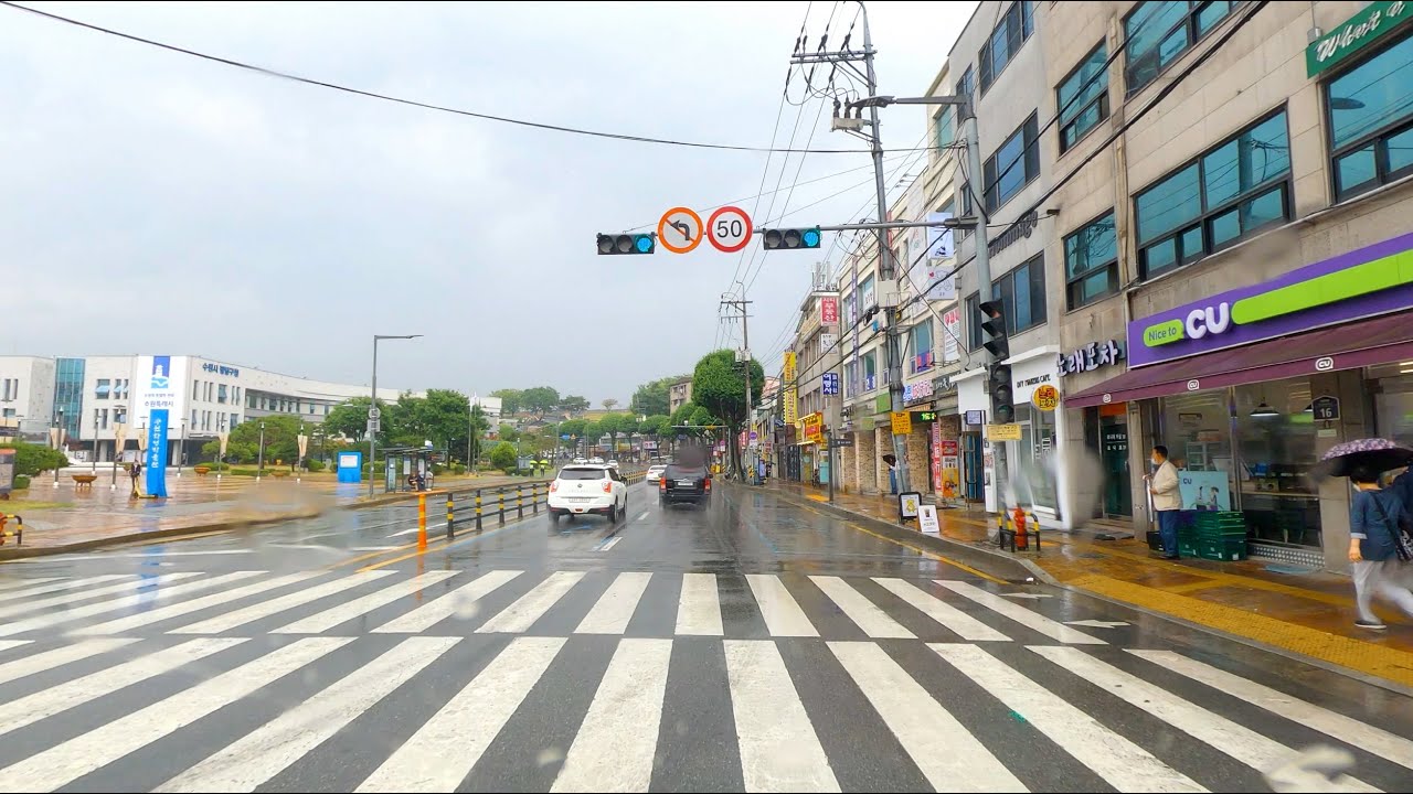 【Korea City Drive】 SUWON - The 7th Largest City 🚚 Heavy Rain | Mid-June