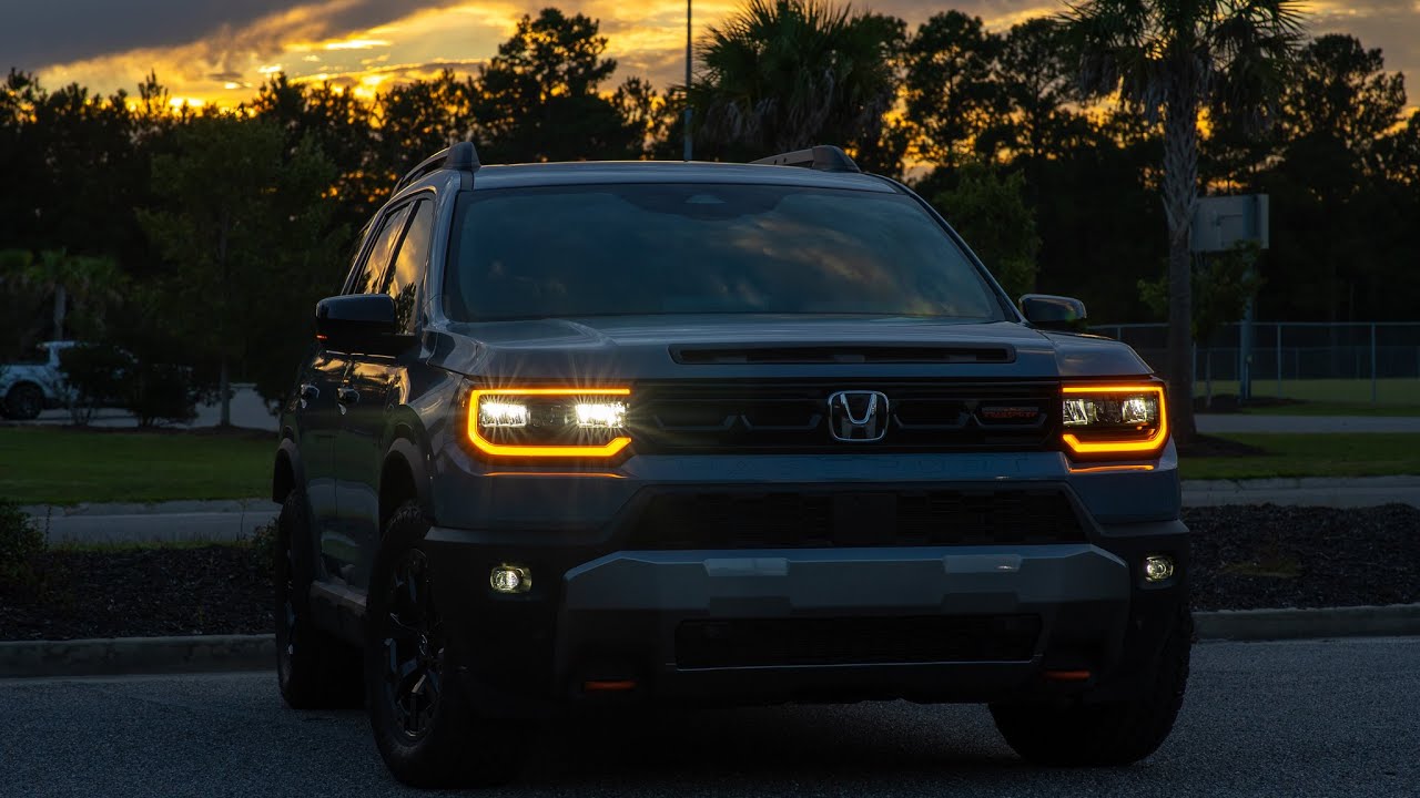 НОЧЬЮ: Honda Passport Trailsport Elite 2026 года — обзор интерьера, экстерьера, фар и ночной езды.